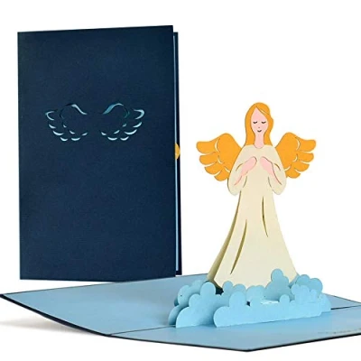 Abbildung von Diese Klappkarten Pop Up Tauf Karte Grußkarte zur Taufe Kommunion Konfirmation Junge Mädchen mit Umschlag 3D Einladungskarte Geschenkkarte Erstkommunion Schutzengel