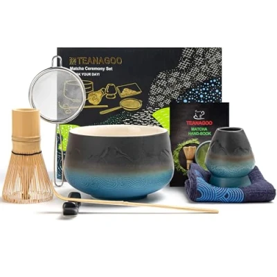 Abbildung von TEANAGOO Matcha Set BesenMatcha Tea Schale Whisk,Schaufel, Sieb, Besenhalter, Besenständer 7 Stück MatchaTee Sets,N23, Farbverlauf Marine