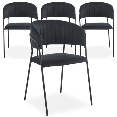 Abbildung von Set aus 4 Stühlen Tabata Metall Schwarz und Velours Menzzo