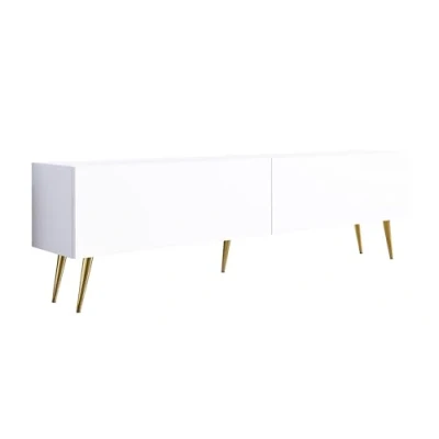 Abbildung von 3E 3xE living.com TV Schrank: Zwei Türen, Regale, Farbe Mattweiß, goldene Beine, A: B: 170 cm, H: 52 T: 32