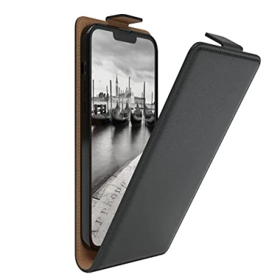 Abbildung von EAZY Case Hülle kompatibel mit iPhone 13 Pro Max Flip Cover zum Aufklappen, Handyhülle aufklappbar, Schutzhülle, Flipcover, Flipcase, Flipstyle vertikal klappbar, aus Kunstleder, Schwarz