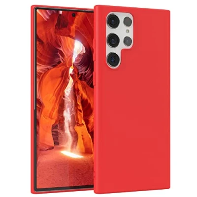 Abbildung von EAZY Case Silikonhülle für Samsung Galaxy S22 Ultra 5G Hülle Silikon Rot weich stoßfeste Handyhülle Schutzhülle mit Kameraschutz Dünn Premium Schutz Cover TPU Bumper in