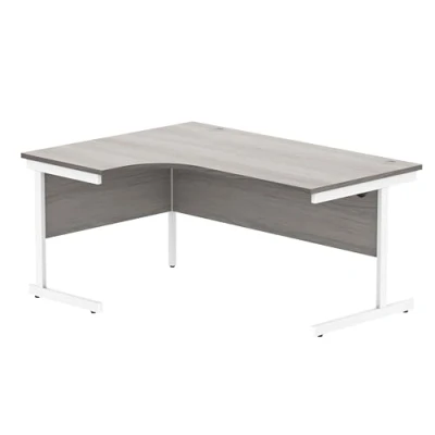 Abbildung von office hippo Robuster Büroschreibtisch, linker Ecktisch, stark, verlässlich mit Kabelführung, PC Tisch für Büro oder Zuhause, Alaskische Graue Eichenplatte/Weisses Gestell