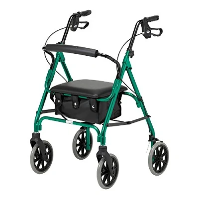 Abbildung von Days Lightweight Folding Four Wheel Rollator Walker with Padded Seat, Lockable Brakes, Ergonomic Handles, and Carry Bag, Limited Mobility Aid, Racing Green, Medium, (Eligible for VAT relief in the UK)