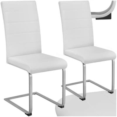 Abbildung von tectake® 2er Set Esszimmerstühle modern, ergonomischer Stuhl für Esszimmer, Besucherstuhl, Möbel Küche, Esstisch, Küchenstühle, Freischwinger Essstühle, hohe Rückenlehne weiß