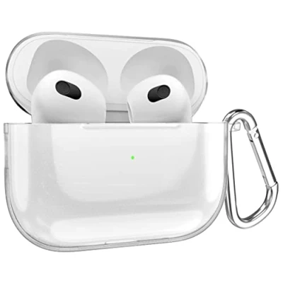Abbildung von MyGadget Silikon Hülle kompatibel mit Apple AirPods 3. Generation Schutzhülle [Qi kompatibel] Etui Soft Silikonhülle Case Tasche Transparent