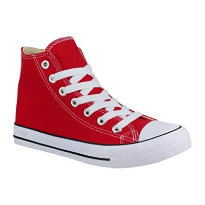 Abbildung von Elara Unisex Kult Sneaker Bequeme Sportschuhe für Damen und Herren High Top Textil SchuheChunkyrayan Farbe: Rot Basic Gr: 36 EU