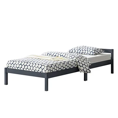 Abbildung von en.casa Holzbett, »Nakkila« Bett 90x200cm Kiefernholz Dunkelgrau