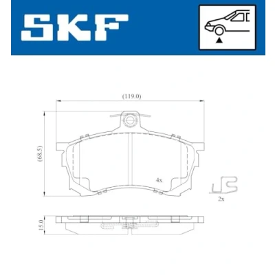 Abbildung von SKF VKBP 80872 A Bremsbelagsatz mit akustischer Verschleißwarnung MITSUBISHI: Carisma Schrägheck, Limousine