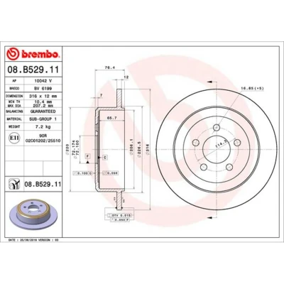 Abbildung von BREMBO 08.B529.11 Bremsscheibe 316 12 5 voll beschichtet DODGE: Nitro SUV, JEEP: Cherokee IV