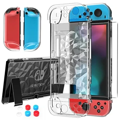 Abbildung von HEYSTOP Hülle Kompatibel mit Nintendo Switch Schutzfolie, Transparent Schutzhülle für Zubehör Schutzfolie und Griff Cover Case Stoßdämpfung AntiScratch