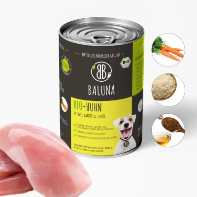 Abbildung von Bio Huhn mit Reis, Karotte und Leinöl 400g