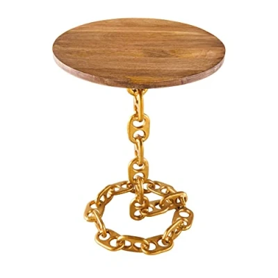 Abbildung von riess ambiente Beistelltisch CHAINS 55cm gold / natur (Einzelartikel, 1 St), Wohnzimmer · Mango Massivholz Metall Kettengestell rund handmade