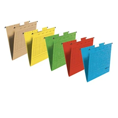 Abbildung von Original Falken 5er Pack Hängemappe UniReg. Made in Germany. Aus Recycling Karton für DIN A4 seitlich offen farbig sortiert Blauer Engel ideal die lose Blatt Ablage im Büro und der Behörde