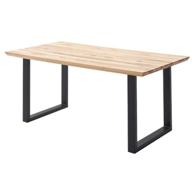 Abbildung von Lomadox Esszimmer Tisch Esstisch Massivholztisch 160x90cm Eiche massiv geölt mit Schweizer Kante, U Gestell schwarz Metall, Massivholz/Echtholz