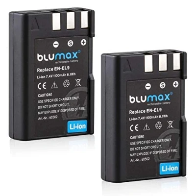 Abbildung von 2X Blumax Akku kompatibel mit Nikon EN EL9e/EN EL9a 1100mAh passend für D3000 D5000 D40 D40x D60