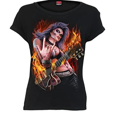 Abbildung von Spiral Heart Ribs Glow In The Dark Boatneck Cap Sleeve Top Schwarz L