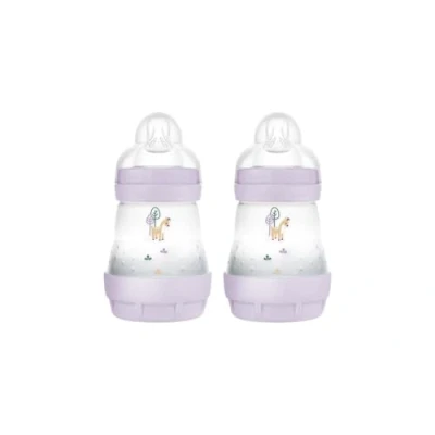 Abbildung von MAM Easy Start Selbststerilisierende Anti Colic Babyflasche 2er Pack (2 x 160 ml) Babyflaschen mit langsamem Durchfluss Sauger Größe 1, Neugeborene Essentials, Rosa oder Lila (Designs können