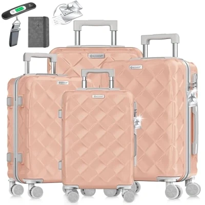 Abbildung von KESSER® Reisekoffer Set 4 teilig Kofferset ABS Hartschalenkoffer mit Zahlenschloss, Kofferwaage &amp; Reisebrieftasche 360 Rollen Handgepäck große Koffer für Business Reise Trolley Nude Grey