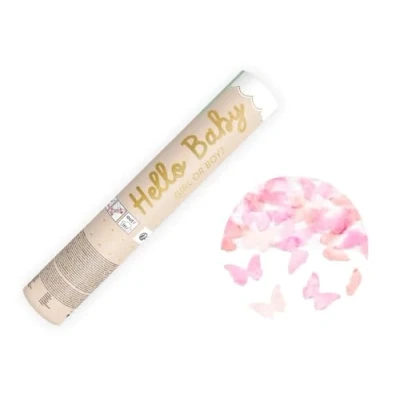 Abbildung von partydeco Konfetti, Konfettikanone Babygeschlecht Mädchen Schmetterlingskonfetti 20cm Rosa