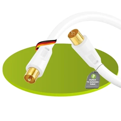 Abbildung von Perfect TV Kabel, Antennen Koaxial IEC Stecker auf Buchse mit Ferrite, 10,0 m, weiß