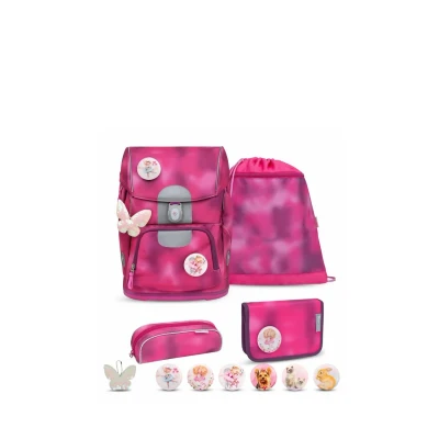 Abbildung von Belmil Motion Schulranzen Set 5 teilig Shiny Pink mit Brustgurt, Hüftgurt, Magnetverschluss, Patch 6 Stück