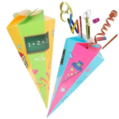 Abbildung von com four® 2X Schultüte 30cm Geschwisterschultüten aus Pappe Faltbare Zuckertüte für die Einschulung zum Schulanfang Geschenkverpackung Schulanfänger