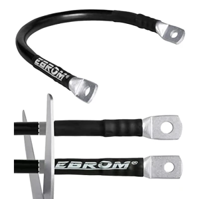 Abbildung von EBROM Batteriekabel Massekabel 70 mm² schwarz, fertig konfektioniert, ab 30cm bis 10m, viele Längen + Ringösen/Kabelschuhe M6/M8/M10/M12 kombinierbar, Ihre Auswahl: mm2, 30 cm Kabelschuh 2 x M8