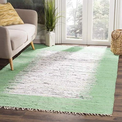 Abbildung von SAFAVIEH Modern Teppich für Wohnzimmer, Esszimmer, Schlafzimmer Montauk Collection, Kurzer Flor, Elfenbein und Seegrün, 91 X 152 cm