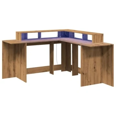 Abbildung von vidaXL LED Schreibtisch, Computertisch mit Stauraum, Arbeitstisch Laptoptisch L Form, Eckschreibtisch Gaming Tisch PC Tisch, Artisan Eiche Holzwerkstoff