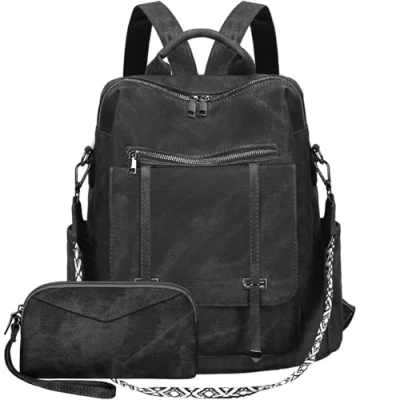 Abbildung von Leathario Rucksakck Damen Set Wasserdicht,Veganes Leder Cityrucksack,Rucksackhandtasche Mittelgroß, Diebstahlsich Tagesrucksack für Büro,Pendeln,Arbeit,Leicht Elegant Backpack Women Groß Reise