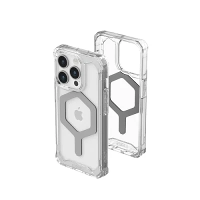 Abbildung von Apple iPhone 15 Pro Hülle MagSafe Kunststoff UAG Hard Case/Backcover Handyhülle Silber Shockproof/Stoßfest