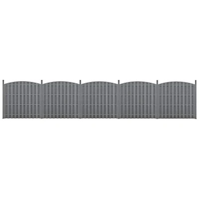Abbildung von neu.holz WPC Gartenzaun mit Rundbogen und Pfosten 185x932cm Grau Sichtschutz Windschutz Lamellenzaun Zaun