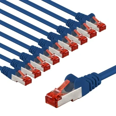Abbildung von goobay 65970 CAT6 Netzwerkkabel im 10er Set/Patchkabel geschirmt S/FTP/CU Ethernet Kabel, PiMF, LSZH/Cat 6 Kabel mit 10Gbits / Blau 10x 1m