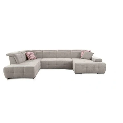 Abbildung von CAVADORE Wohnlandschaft Mistrel mit Longchair rechts und Ottomane links / Großes Sofa in U Form Inkl. Kopfteilfunktion 343 x 77 93 228 Kati Grau Weiss
