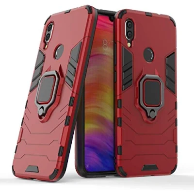 Abbildung von Max Power Digital Hülle für Xiaomi Redmi Note 7 / Pro Drehbar Ringhalter Cover Magnet Bumper Handyhülle Case Stoßfest Doppelschichter Schutzhülle Outdoor Shock Absorption Mit Ring (Rot)