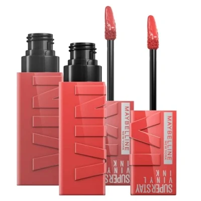 Abbildung von Maybelline New York SuperStay Vinyl Ink Lippenfarbe Birllante 35 Cheeky + 15 Peach Finish Leuchtend 2 Lippenstifte