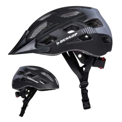 Abbildung von Dunlop Fahrradhelm mit Licht Damen und Herren Verstellbar von 55 bis 58 CM Fahrrad Helm Größe M LED Beleuchtung 3 Lichtmodi Schwarz