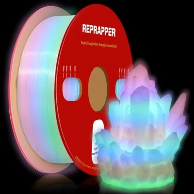 Abbildung von RepRapper Leuchtet PLA Filament 1,75 mm Glow in the Dark Leuchtendes 3D Druck Filament, Maßgenauigkeit +/ 0,03 mm, 1 kg (2,2 Pfund) Pappspule, für Drucker, Weiß bis Regenbogen
