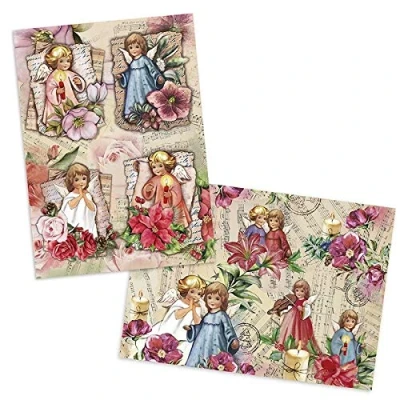 Abbildung von Ideen mit Herz 2 Bogen Reispapier Edel Decoupage Papier DIN A4 Verschiedene Designs Vintage, Weihnachten und andere (Nostalgie Engel)