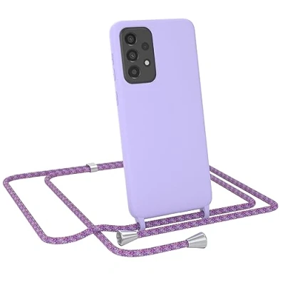 Abbildung von EAZY CASE Handytasche zum Umhängen kompatibel mit Samsung Galaxy A33 5G Handy Schutzhülle Band, Necklace Hülle, farbig TPU Case, Lavendel Lila Schnur Unicorn Clips Silber