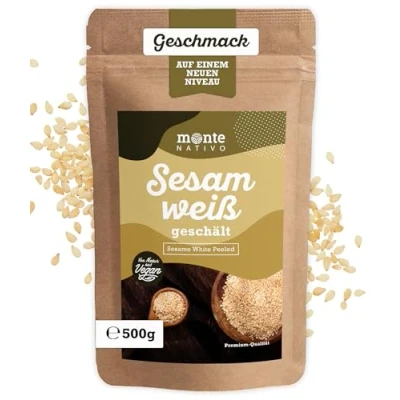 Abbildung von Sesam weiß Monte Nativo (500g) Weiße Sesamkörner in Premium Qualität Sesamsamen ideal zum Kochen &amp; Backen Sushi Zutaten Sesame Seeds