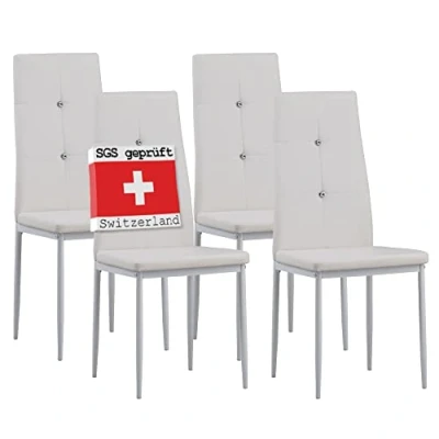 Abbildung von Albatros International Esszimmerstuhl Esszimmerestuhl Küchenstuhl DIAMOND, Kunstleder Bezug (4er Set, Weiss), edles Italienisches Design, Polsterstuhl, hohe Belastbarkeit, Modern