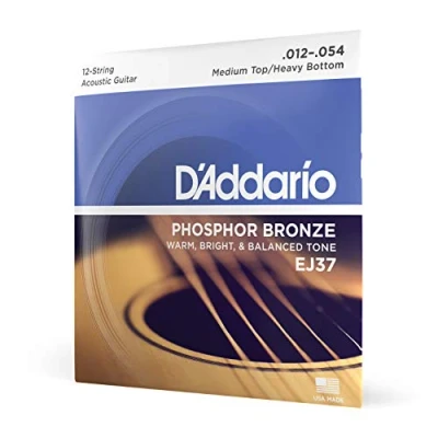 Abbildung von D&#039;Addario Gitarrensaiten Westerngitarre Akustikgitarre Acoustic Guitar Strings EJ37 Med. Top/Hvy. Bottom, 12 String, 54 1 Stück