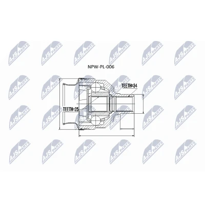 Abbildung von NTY NPW PL 006 Gelenksatz Vorderachse rechts mit Sicherungsring Vorderseite OPEL: Astra F CC, Zafira B, H Caravan