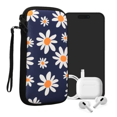 Abbildung von kwmobile Handytasche für Smartphones XXL 7&quot; Neopren Handy Tasche Hülle Cover Case Schutzhülle Kleine Gänseblümchen Blau Weiß Gelb 17,7 x 8,5 cm Innenmaße