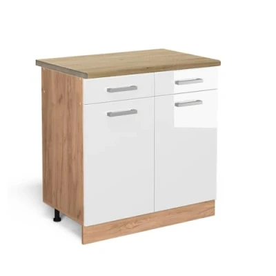 Abbildung von Vicco Küchenunterschrank R Line, Weiß Hochglanz/Goldkraft Eiche, 80 cm, AP Eiche