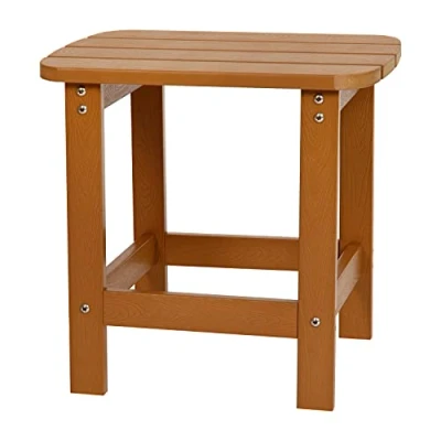 Abbildung von Flash Furniture Charlestown Adirondack Beistelltisch aus Polyresin, Teakholz, wetterfest, für drinnen und draußen