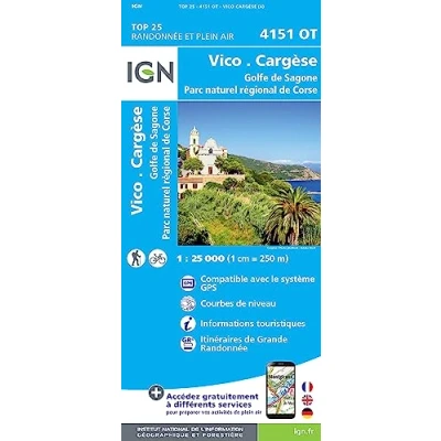 Abbildung von Vico Cargèse Golfe de sagone. Parc naturel régional Corse 1 : 25 000 (TOP 25)