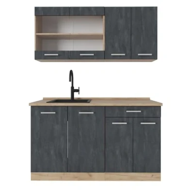 Abbildung von Vicco Singleküche R Line, Schwarz Beton/Goldkraft Eiche, 140 cm AP Eiche